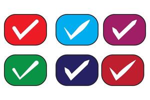 Check mark icon symbols set on white background. Checked icon or correct choice sign. Isolated tick symbols, checklist signs, approval badge. illustration. vector