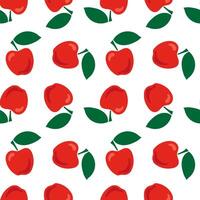 Seamless pattern with red ripe apples and leaves on a white background. . vector