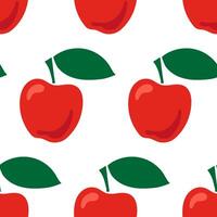 Seamless pattern with red ripe apples and leaves on a white background. . vector