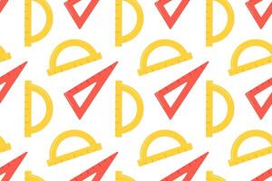 Graphic seamless pattern with school kit accessories. triangles vector
