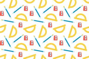Graphic seamless pattern with school kit accessories. triangles vector