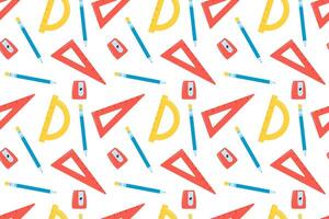 Graphic seamless pattern with school kit accessories. triangles vector