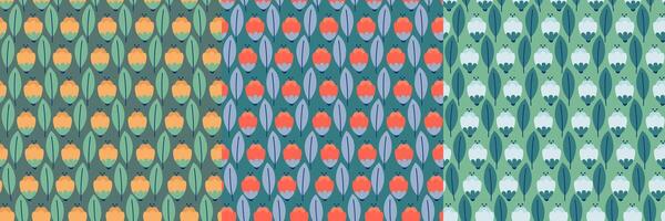 Spring tulips seamless pattern collection. Bright flowers on colorful background. Floral springtime vector