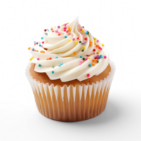cupcake with white frosting and sprinkles on a transparent background png