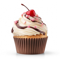 cupcake with chocolate frosting and cherry on top png