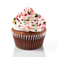 a cupcake with white frosting and sprinkles on a transparent background png