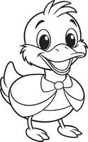 Cute Duck Doodle Coloring Cartoon Character vector
