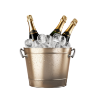 champagne bottles in a bucket with ice on a transparent background png