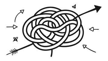 Messy scribble arrow lines. Chaotic doodle line ravel tangle hand drawn confused messy knot. Difficult route curved scrawl path chaos concept. outline vector
