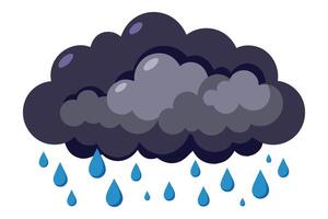 Dark rain clouds with droped rain illustration on white background. vector