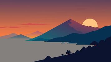 Picturesque Mediterranean seascape in Turkey. Colorful spring sunrise in Adrasan bay with view of Moses Mountain. flat illustration nature background vector