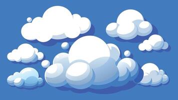 3d clouds. White cartoon cloud in summer spring blue sky fluffy cumulus shapes. Abstract balloon elements isolated vector