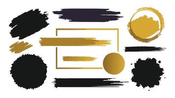 Grunge texture frame. Brush paint background with golden stroke frames and gradient line. Hand drawn ink speech box square circle rectangle for text. set. vector