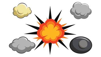 Radial explosive effect. Cartoon comic circle burst bomb explosion game VFX elements round steam cloud energy explosions speed bang power. flat set. vector