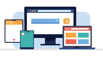 Browser mockups. Blank website window for desktop computer with tab toolbar and search field. Empty internet latest browser template light and dark mode page set vector