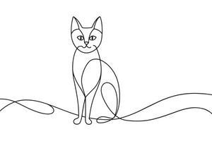 Cat Continuous line art illustration on white background. vector