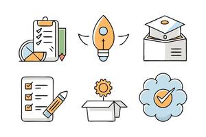 Doodle Startup and business launch Related colorful icon set flat illustration on white background vector