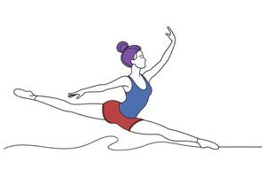 Flexible female athlete displaying impressive balance and agility in a gymnastic workout pose continuous line draw design graphic illustration vector