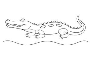 Alligator Continuous line art illustration on white background. vector