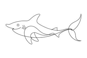 Hammerhead shark Continuous line art illustration on white background. vector