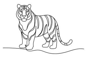 Tiger Continuous line art illustration on white background vector