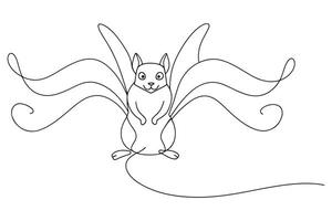 Flying squirrel Continuous line art illustration on white background vector