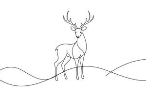 Deer Continuous line art illustration on white background. vector