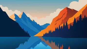 File Beautiful autumn panorama of Vorderer lake with Dachstein glacier on background. flat illustration vector