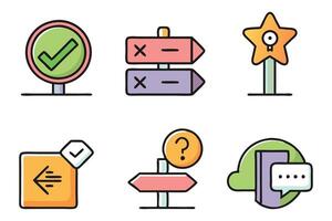 Doodle with fill offset, Signpost related isolated colorful icon set illustration on white background vector