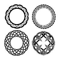Celtic circle frames. Vintage round border frames with celtic knots knotted braid ornaments northern Irish motifs. Circular magical patterns set. vector