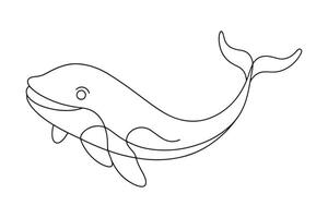 Whale Continuous line art illustration on white background. vector