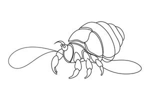 Hermit Crab Continuous line art illustration on white background vector