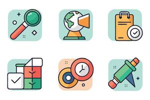 Binoculars related isolated colorful 6 pcs icon set illustration on white background vector