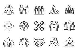 Teamwork, unity, partnership concept related , editable stroke outline icons set on white background. vector