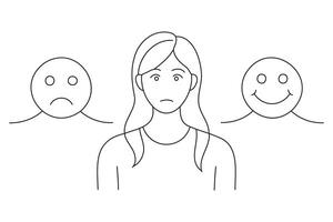 Rank, level of satisfaction rating. sad and positive women. Hand drawn style design illustrations vector