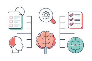 Doodle Brain recharge related colorful icon set flat illustration on white background vector