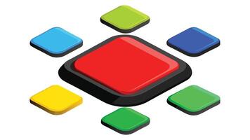 3D color button. Square and circle glossy colorful web ui buttons red and green black and white blue and yellow user interface flat elements set vector