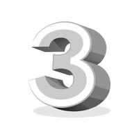 3d number 3. shape Realistic gray plastic bubble digits inflated mathematic 3 isolated set vector