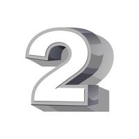 3d number 2. shape Realistic gray plastic bubble digits inflated mathematic 2 isolated set. vector
