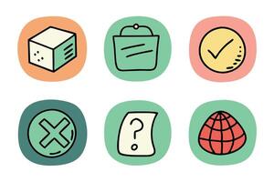 doodle Wrong, mistake, right sign, and question mark, related colorful icon set flat illustration on white background vector