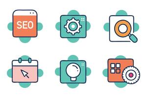 SEO Search Engine Optimization Related colorful icon set illustration on white background vector