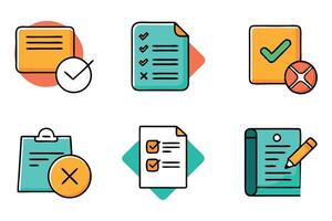 Doodle Reject papers Related related colorful icon set flat illustration on white backgro. vector