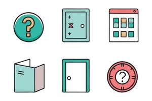 Doodle Exit door related colorful icon set flat illustration on white background. vector