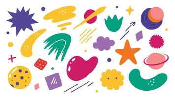Abstract grunge shapes. Hand drawn colorful naive paint brushes figures and elements. Doodle arrow circle line star geometric symbol. Grange texture. set vector
