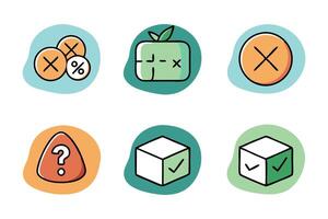 Doodle mistake, right, cross, Related colorful icon set flat illustration on white backgro. vector