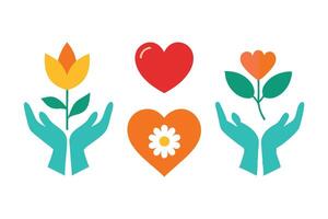 Doodle , Collection with hands, hearts,related colorful icon set flat illustration on white background. vector