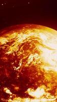 Abstract spinning red unknown planet on outer space background. Motion. Breathtaking cosmic background with the sun. video