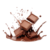 chocolate bar falling into a splash of milk on a transparent background png