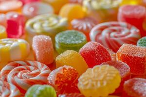 Assorted candies in different colors and shapes representing diversity, equity, and inclusion photo