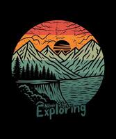 Exploring mountain adventure graphic line art t shirt design vector